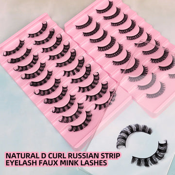 10 Pairs Russian Style D Curl Mink False Eyelashes - Full Curled Glamour!